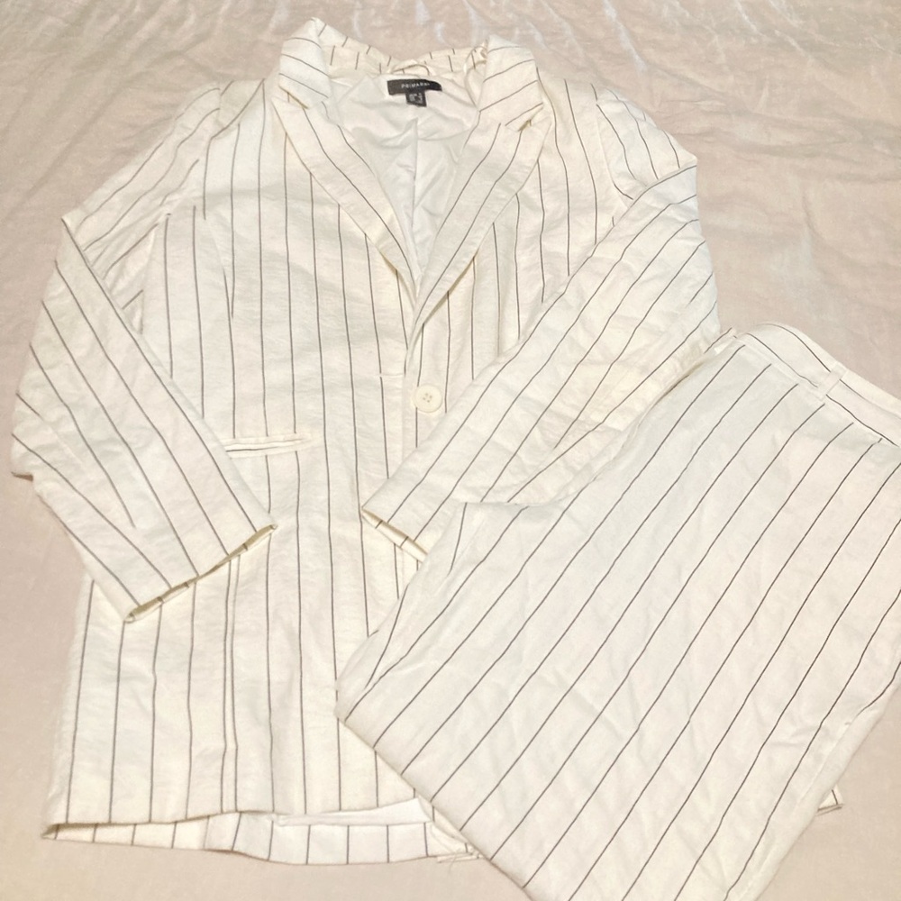 Primark White and Black Striped Blazer Set